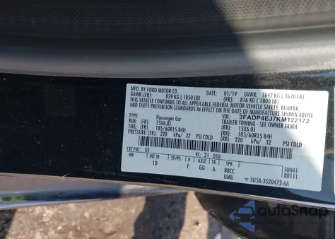 2019 Ford Fiesta Se from USA, damaged, VIN 3FADP4EJ7KM122172